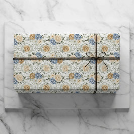 Dusty Blue Floral Wedding Gift Wrapping Paper Presentpapper