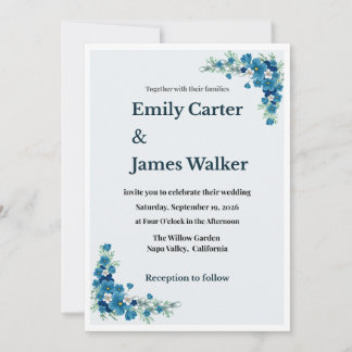 Dusty Blue Floral Wedding Invitation Inbjudningar