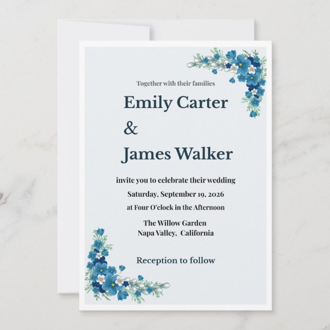 Dusty Blue Floral Wedding Invitation Inbjudningar (Framsida)