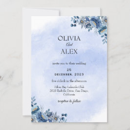 Dusty Blue Floral Wedding Invitation Inbjudningar