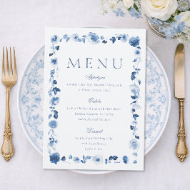 Dusty Blue Floral Wedding Menu Card Inbjudningar