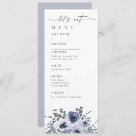 Dusty Blue Floral Wedding Menu Meny