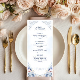 Dusty Blue Floral Wedding Menu Meny