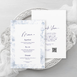 Dusty Blue Floral Wedding Menu & Thank You Card Inbjudningar