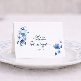 Dusty Blue Floral Wedding Place Card Bordsnummer