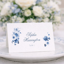 Dusty Blue Floral Wedding Place Card Kort