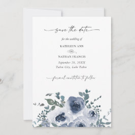Dusty Blue Floral Wedding Save the Date Inbjudningar