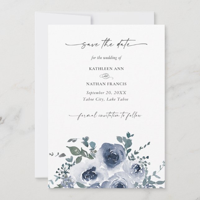 Dusty Blue Floral Wedding Save the Date Inbjudningar (Framsida)
