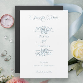 Dusty Blue Floral Wedding Save the Date Magnetisk Inbjudningskort