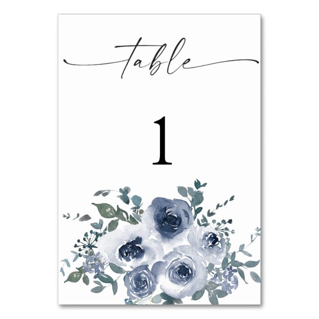 Dusty Blue Floral Wedding Table Numbers Bordsnummer (Framsidan)