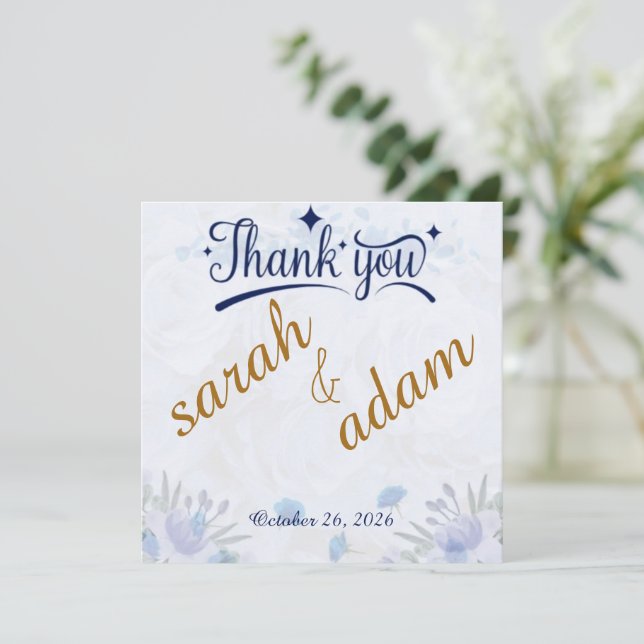 Dusty Blue Floral Wedding Thank You Card (Stående Fram)