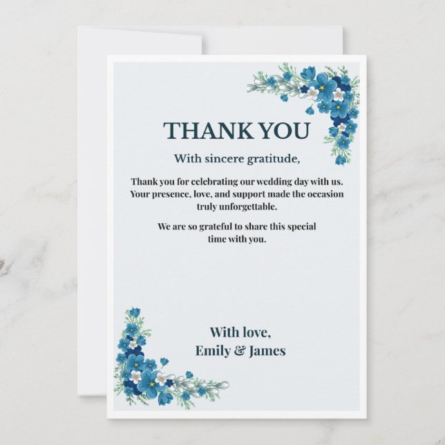 Dusty Blue Floral Wedding Thank You Card Inbjudningar (Framsida)