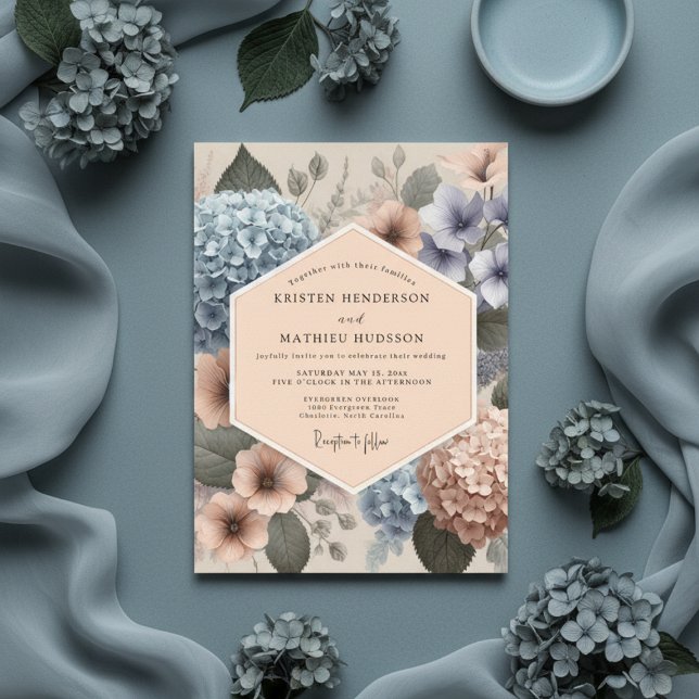 Dusty Blue Floral Whimsical Wedding Inbjudningar (Skapare uppladdad)