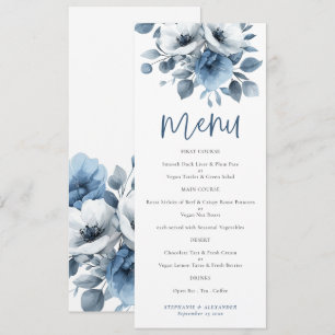 Dusty Blue Florals Script Wedding Printable Menu Inbjudningar