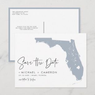 Dusty Blue Florida Karta QR-kod Spara datum Meddelande Vykort