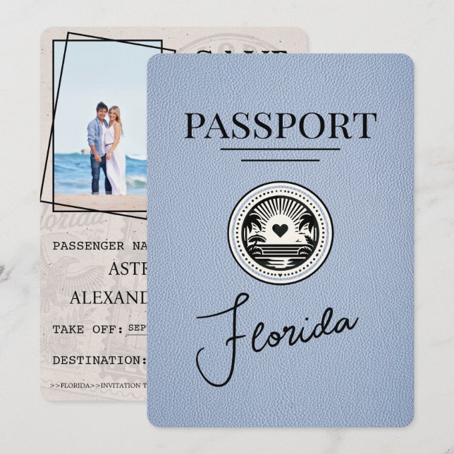 Dusty Blue Florida Passport Spara datum Datumet (Fram/baksida)