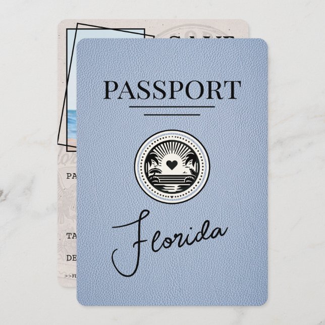 Dusty Blue Florida Passport Spara datum Spara Datumet (Fram/baksida)