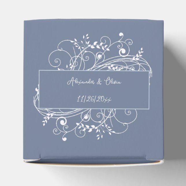 Dusty Blue Flourish Wedor Favor Box Presentaskar (Överdel)