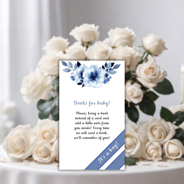 Dusty Blue Flower Baby Shower Bokar för Baby Tilläggskort (Watercolor Baby Shower Enclosure Card)