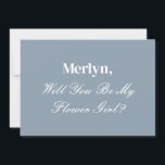 Dusty Blue Flower Girl Frieri minimala Bröllop Inbjudningar<br><div class="desc">Skrivs ut med mallen "Kommer du att vara min blomma?" med personlig på andra sidan,  så blir det ett mycket söt,  enkelt och elegant-kort för blommor till bröllop!</div>