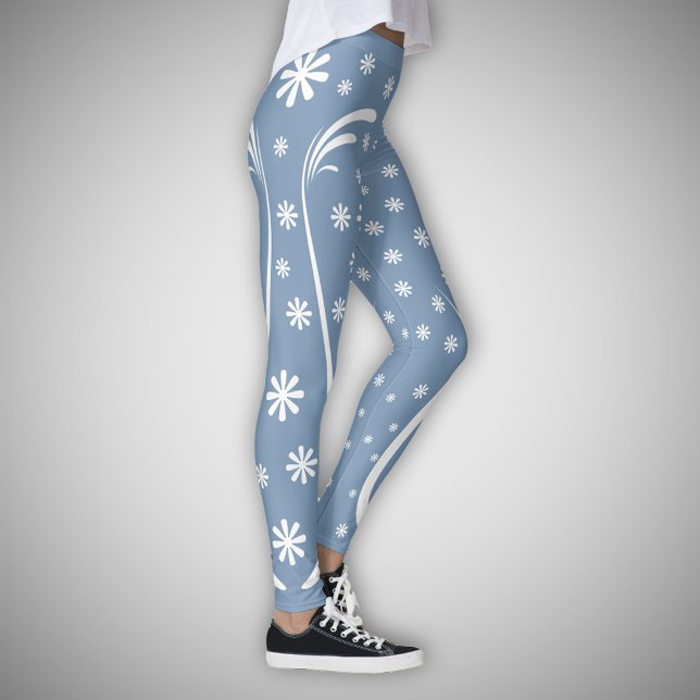 Dusty Blue Flower Power Leging Leggings (Dusty Blue Flower Power Legging)