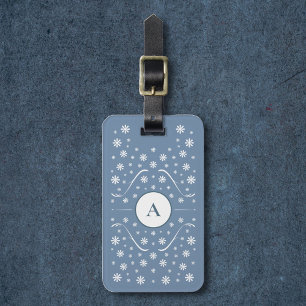 Dusty Blue Flower Power Monogram Luggage Tag Bagagebricka