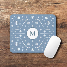 Dusty Blue Flower Power Monogram Mouse Pad Musmatta