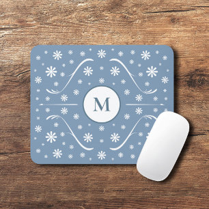 Dusty Blue Flower Power Monogram Mouse Pad Musmatta