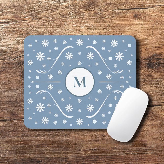Dusty Blue Flower Power Monogram Mouse Pad Musmatta (Dusty Blue Flower Power Monogram Mouse Pad)