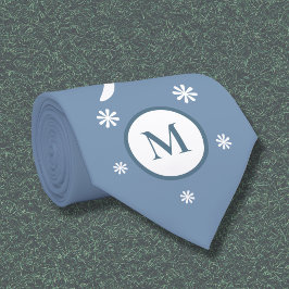 Dusty Blue Flower Power Monogram Neck Tie Slips