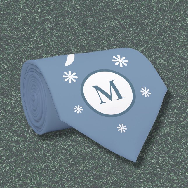 Dusty Blue Flower Power Monogram Neck Tie Slips (Dusty Blue Flower Power Monogram Neck Tie)