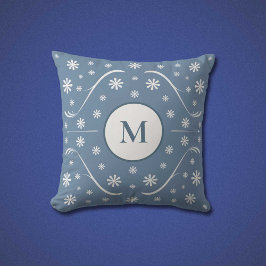 Dusty Blue Flower Power Monogram Pillow Kudde