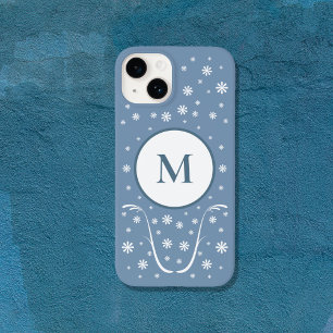 Dusty Blue Flower Power Monogram Telefonväska i lå