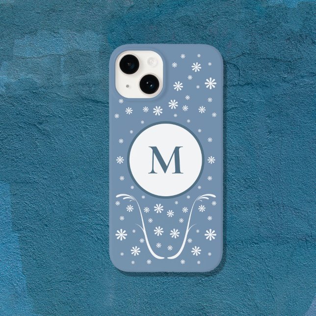 Dusty Blue Flower Power Monogram Telefonväska i lå (Dusty Blue Flower Power Monogram Phone Case)