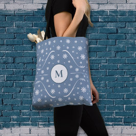 Dusty Blue Flower Power Monogram Tote Bag Tygkasse