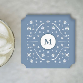 Dusty Blue Flower Power Monogram Underlägg Papper