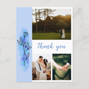 Dusty Blue Flower Tack Photo Bröllop vycard Vykort