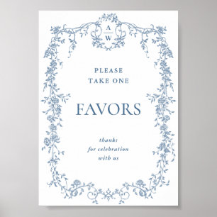 Dusty Blue Flower Victorian Favors Bröllop-tecken Poster
