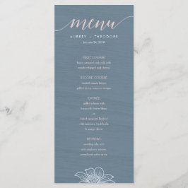 Dusty Blue & Flowers Bröllop Menu - Mörk Meny