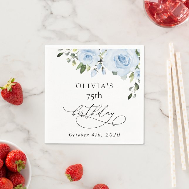 Dusty Blue Flowers, Greenery, Boho, Birthday Pappersservett (Insitu)