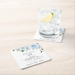 Dusty Blue Flowers, Greenery, Boho, Birthday Underlägg Papper Kvadrat