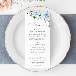 Dusty Blue Flowers, Greenery, Bridal Shower Menu Meny