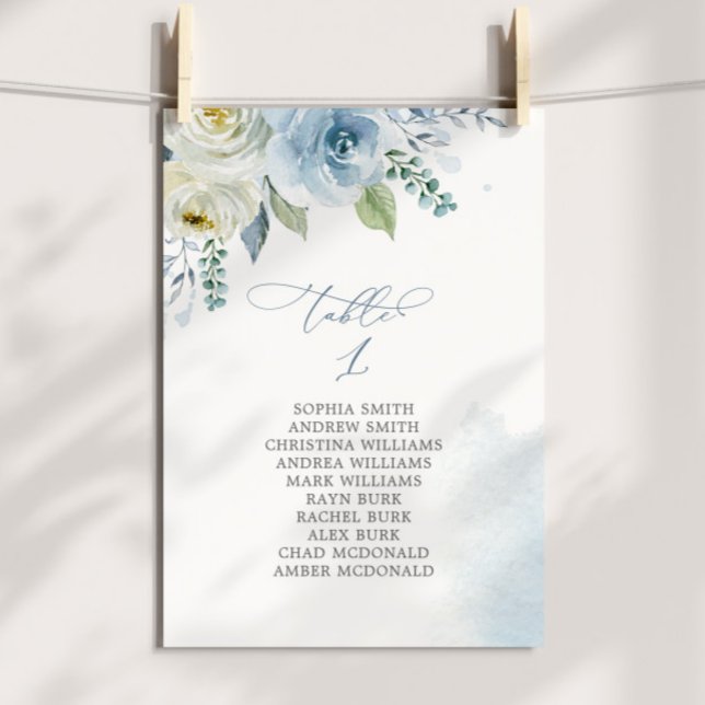 Dusty Blue Flowers Table Number 1 Seating Chart Inbjudningar (Skapare uppladdad)