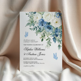 Dusty Blue Flowers Wedding Invitation Inbjudningar