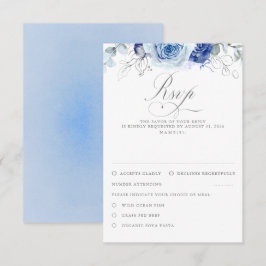 Dusty Blue Flowers Wedding RSVP OSA Kort