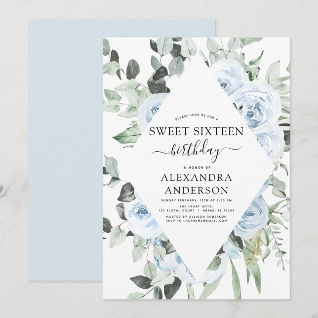 Dusty Blue-Födelsedagsfest Inbjudningar (Fram/baksida)