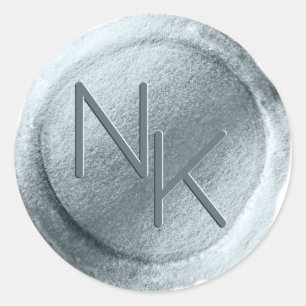 Dusty Blue Foil Vax kuvert Seal Monogram Sticker Runt Klistermärke