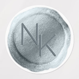Dusty Blue Foil Vax Seal Initialer Bröllop Monogra Klistermärke