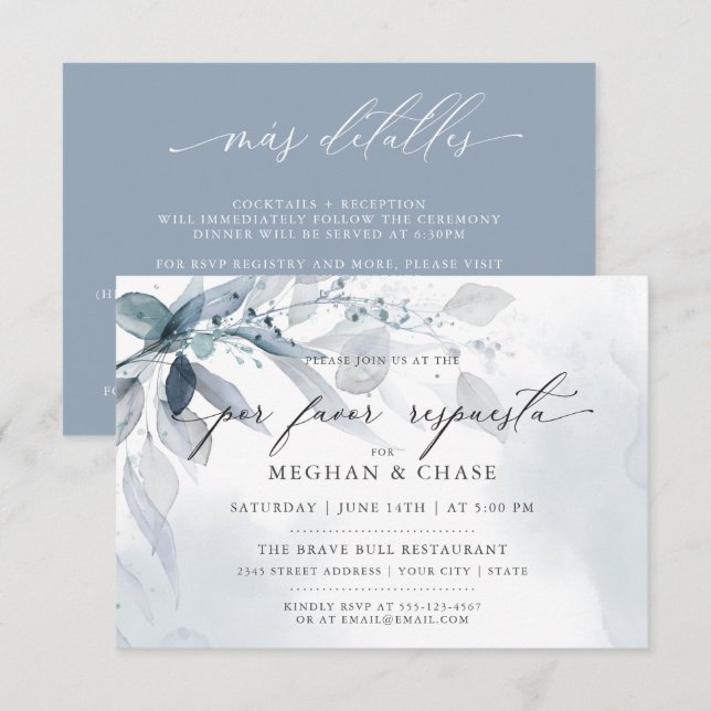 Dusty Blue Foliage ANPASSNINGSBAR2 OSA DETAILS-inb Inbjudningar (Fram/baksida)