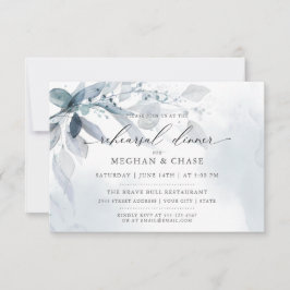Dusty Blue Foliage Watercolor Rehearsal Dinner Inbjudningar